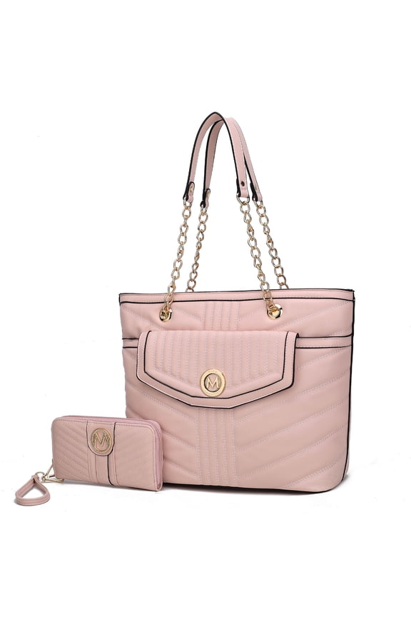 Chiari Vegan Leather Women Tote Bag with Wallet Bag by Mia K - Blush