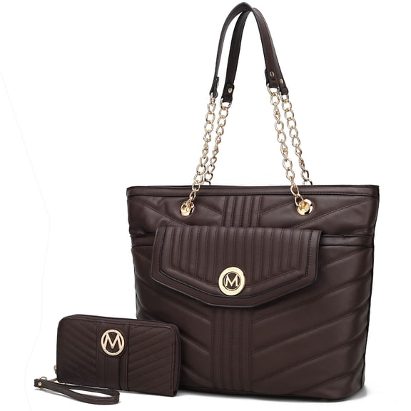 MKF Collection Chiari Vegan Leather Women Tote Bag with Wallet Bag by Mia K - Chocolate Brown