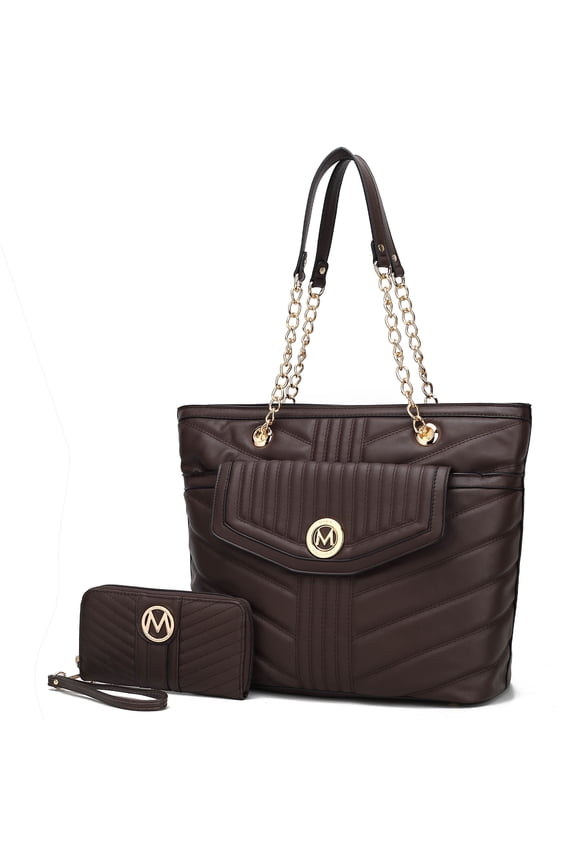 Chiari Vegan Leather Women Tote Bag with Wallet Bag by Mia K - Chocolate Brown