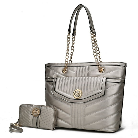 MKF Collection Chiari Vegan Leather Women Tote Bag with Wallet Bag by Mia K - Pewter Silver