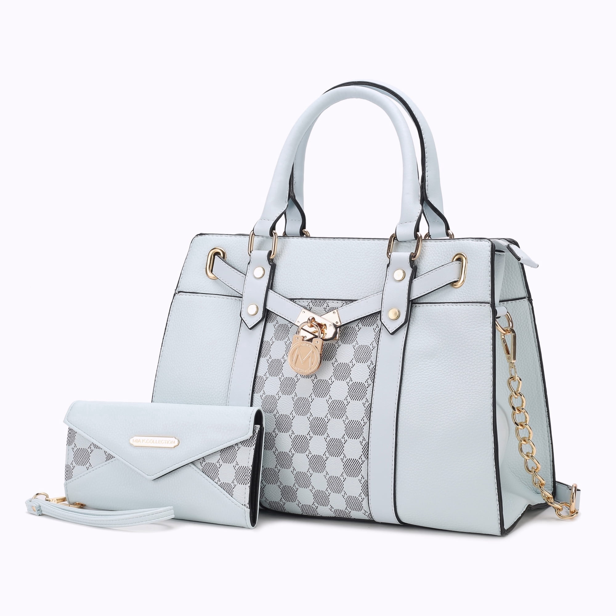 MKF Collection Christine Circular Print Vegan Leather Women's Satchel Handbag & Wristlet Wallet, Sleek Top-handle Purse Handbag by Mia K 2 pcs - Light Blue