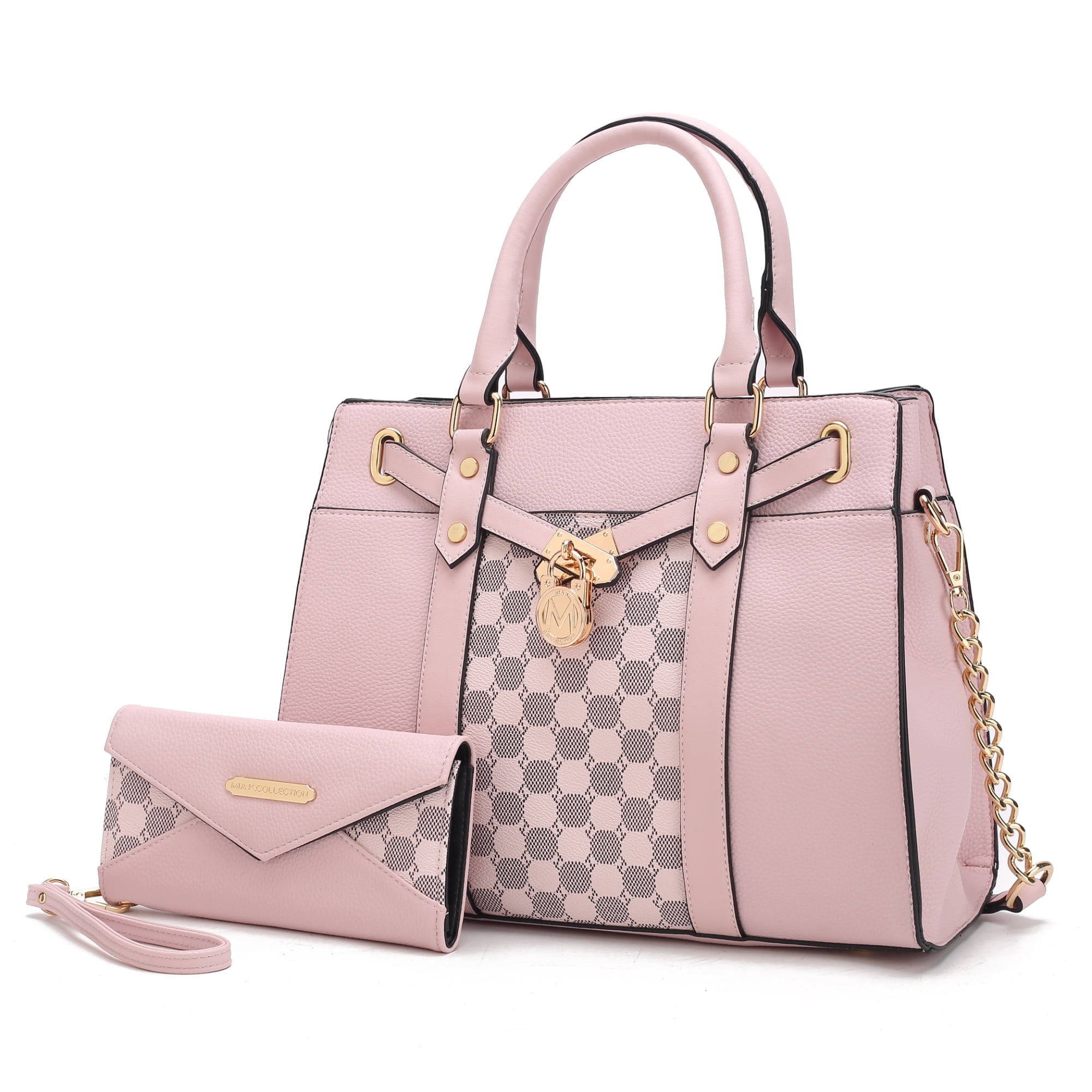 MKF Collection Christine Circular Print Vegan Leather Women's Satchel Handbag & Wristlet Wallet, Sleek Top-handle Purse Handbag by Mia K 2 pcs - Pink
