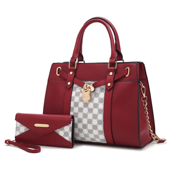 MKF Collection Christine Circular Print Vegan Leather Women's Satchel Handbag & Wristlet Wallet, Sleek Top-handle Purse Handbag by Mia K 2 pcs - Red