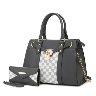 MKF Collection Christine Circular Print Vegan Leather Women's Satchel Handbag & Wristlet Wallet, Sleek Top-handle Purse Handbag by Mia K 2 pcs - Charcoal Gray