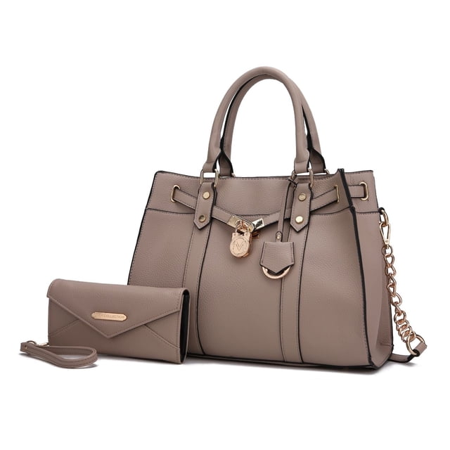 MKF Collection Christine Solid Vegan Leather Women's Satchel Handbag & Wristlet Wallet, Sleek Top-handle Purse 2 pcs Handbag by Mia K