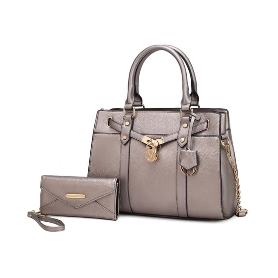 MKF Collection Christine Solid Vegan Leather Women's Satchel Handbag & Wristlet Wallet, Sleek Top-handle Purse 2 pcs Handbag by Mia K