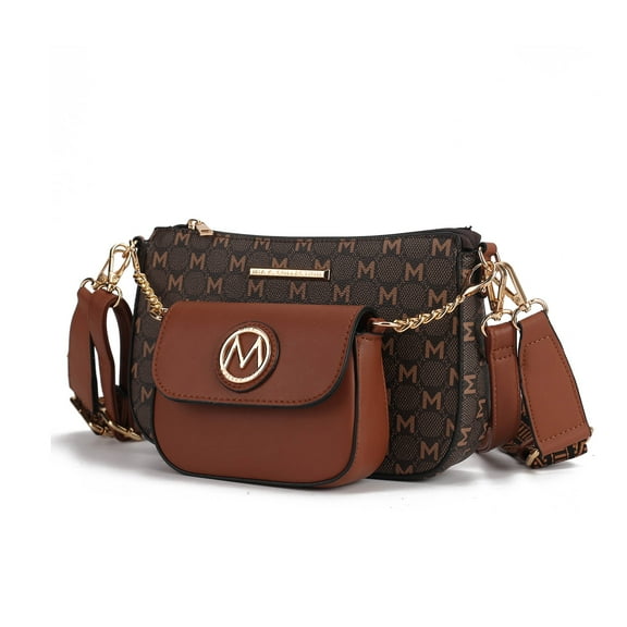 MKF Collection Ciri Crossbody Women's Double Bag Vegan Leather, Stylish, Versatile, Luxury Handbag by Mia K-Brown