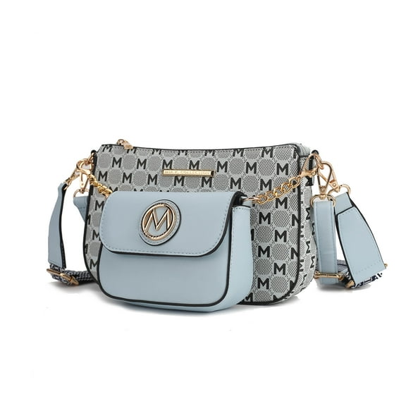 MKF Collection Ciri Crossbody Women's Double Bag Vegan Leather, Stylish, Versatile, Luxury Handbag by Mia K-Light Blue