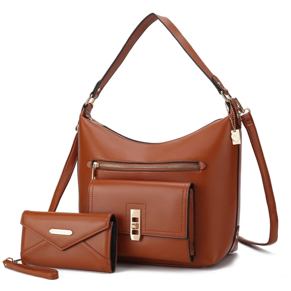 MKF Collection Clara Vegan Leather Women's Shoulder Bag & Wristlet Wallet, Chic Hobo Purse Handbag by Mia K - Cognac