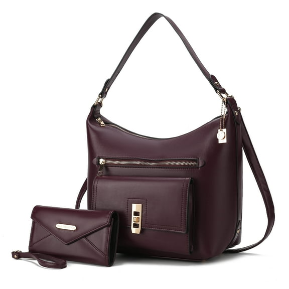 MKF Collection Clara Vegan Leather Women's Shoulder Bag & Wristlet Wallet, Chic Hobo Purse Handbag by Mia K - Dark Purple