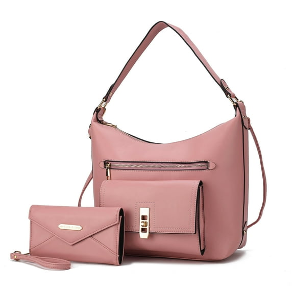 MKF Collection Clara Vegan Leather Women's Shoulder Bag & Wristlet Wallet, Chic Hobo Purse Handbag by Mia K - Pink