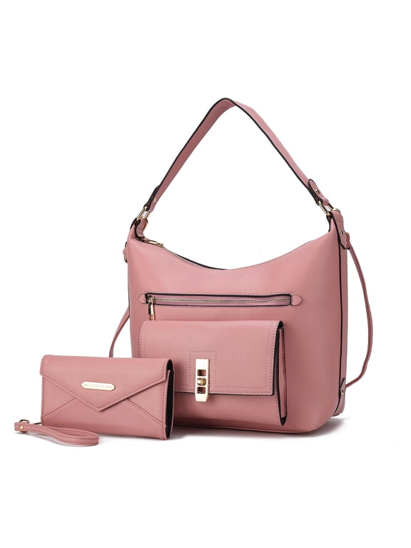 Clara Vegan Leather Women's Shoulder Bag & Wristlet Wallet, Chic Hobo Purse Handbag by Mia K - Pink