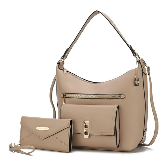 MKF Collection Clara Vegan Leather Women's Shoulder Bag & Wristlet Wallet, Chic Hobo Purse Handbag by Mia K - Taupe
