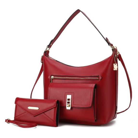 MKF Collection Clara Vegan Leather Women's Shoulder Bag & Wristlet Wallet, Chic Hobo Purse Handbag by Mia K - Wine