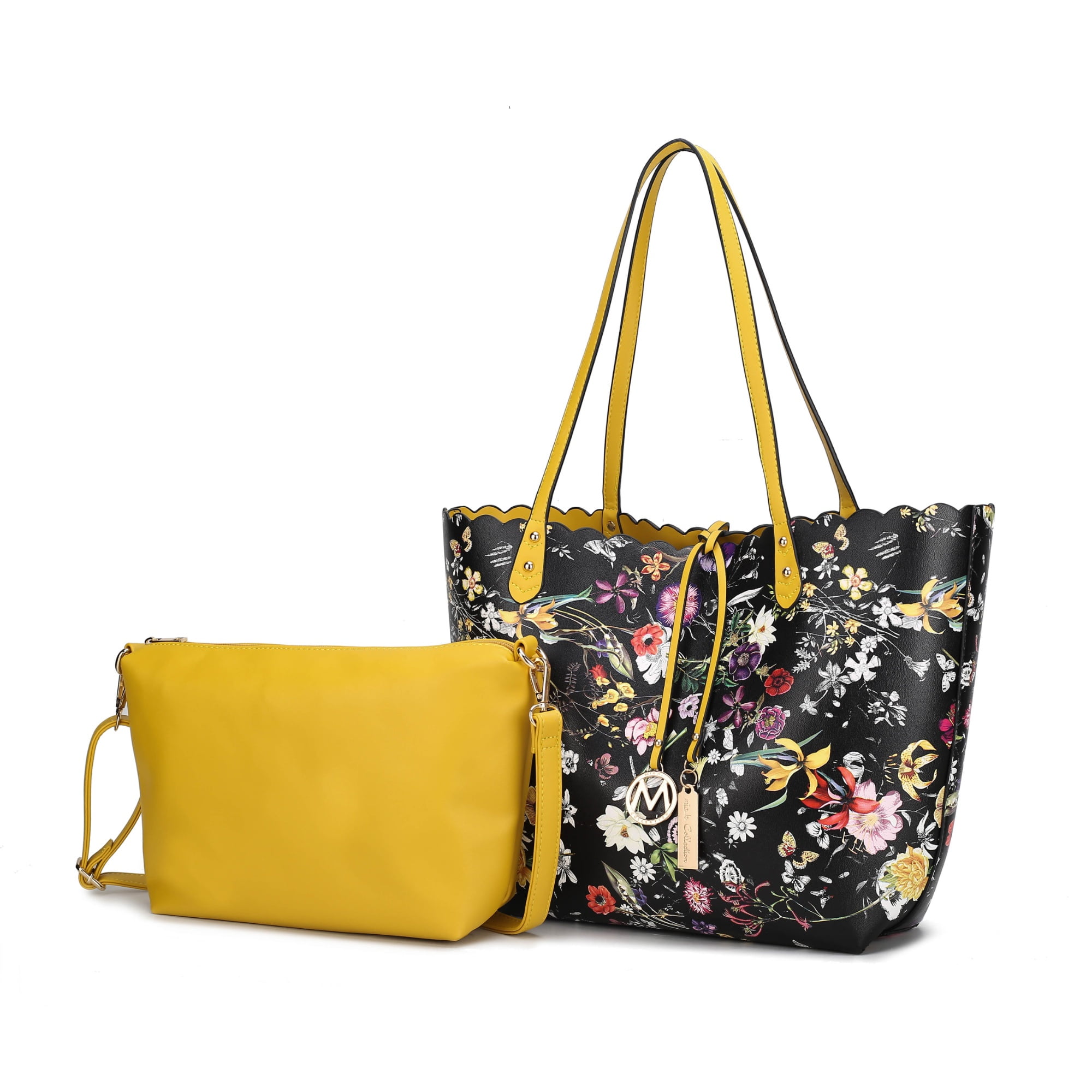 MKF Collection Danielle Tote Floral Bag, Crossbody Pouch Handbag Reversible Shopper Women's Purse Large Capacity for Weekend by Mia K - Black Yellow