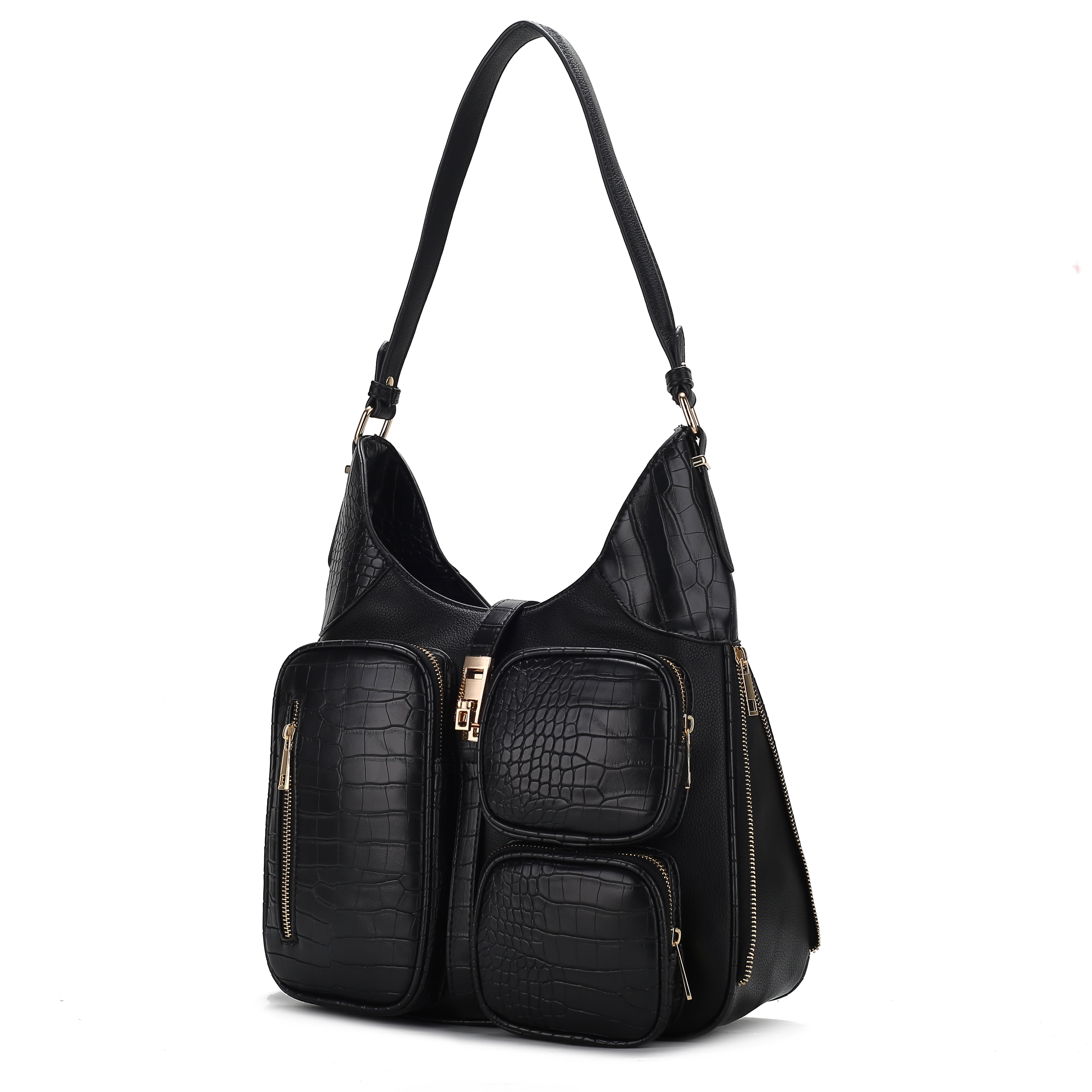 MKF Collection Daphne Crocodile Embossed Vegan Leather Shoulder Bag Fashion Hobo Purse Handbag by Mia K Black Walmart