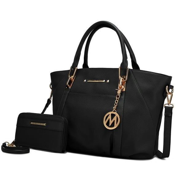 MKF Collection Darielle Women's Satchel Bag & Wallet Set, Vegan Leather Handbag for Travel Work and School by Mia K. - Black