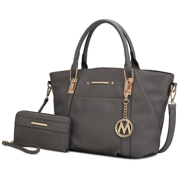 MKF Collection Darielle Women's Satchel Bag & Wallet Set, Vegan Leather Handbag for Travel Work and School by Mia K. - Charcoal