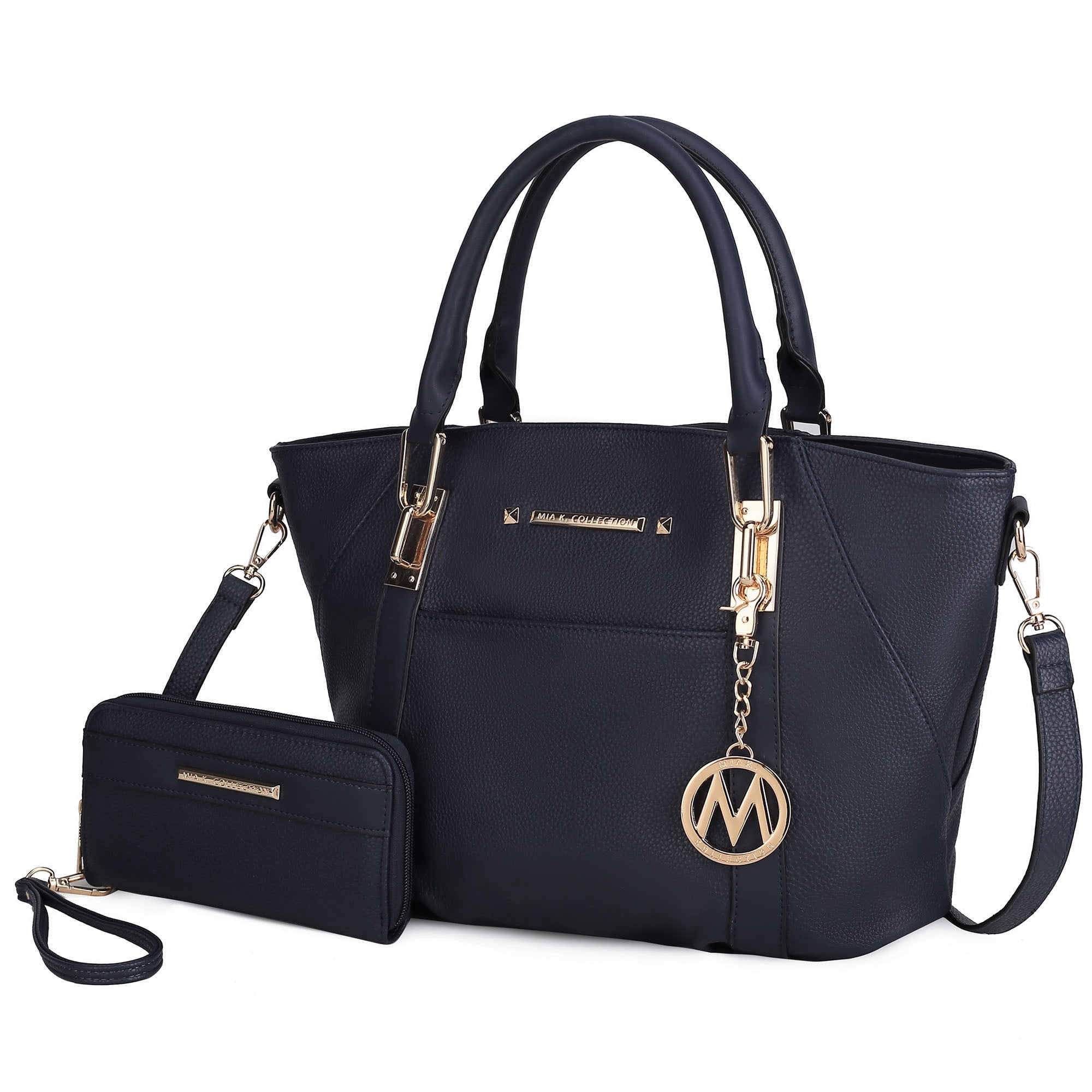 MKF Collection Darielle Women's Satchel Bag & Wallet Set, Vegan Leather Handbag for Travel Work and School by Mia K. - Navy