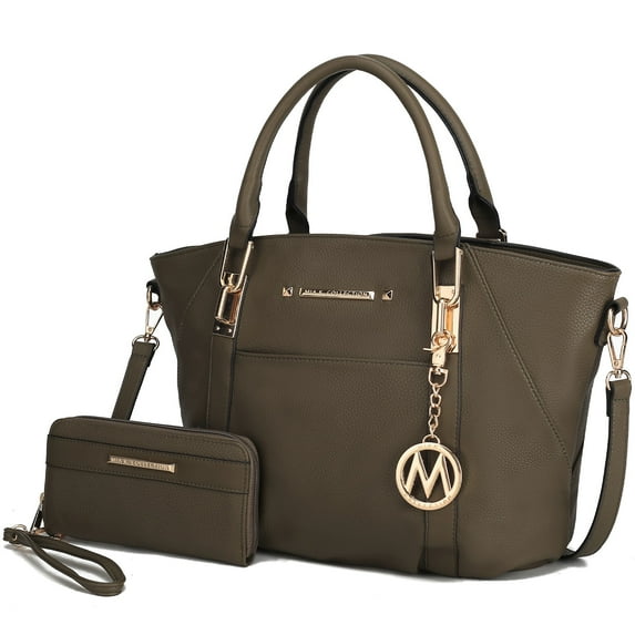 MKF Collection Darielle Women's Satchel Bag & Wallet Set, Vegan Leather Handbag for Travel Work and School by Mia K. - Olive Green
