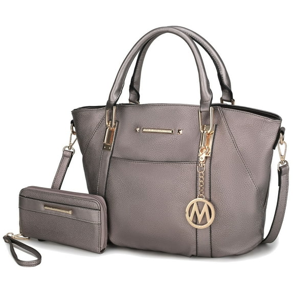 MKF Collection Darielle Women's Satchel Bag & Wallet Set, Vegan Leather Handbag for Travel Work and School by Mia K. -Pewter Silver