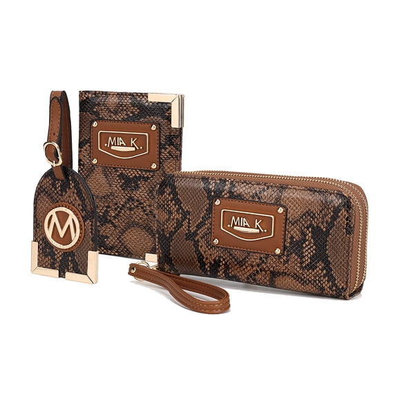 MKF Collection Darla Snake Travel Gift, Wristlet Wallet, Cardholder, Hang Tag 3 Pcs by Mia K - Cognac