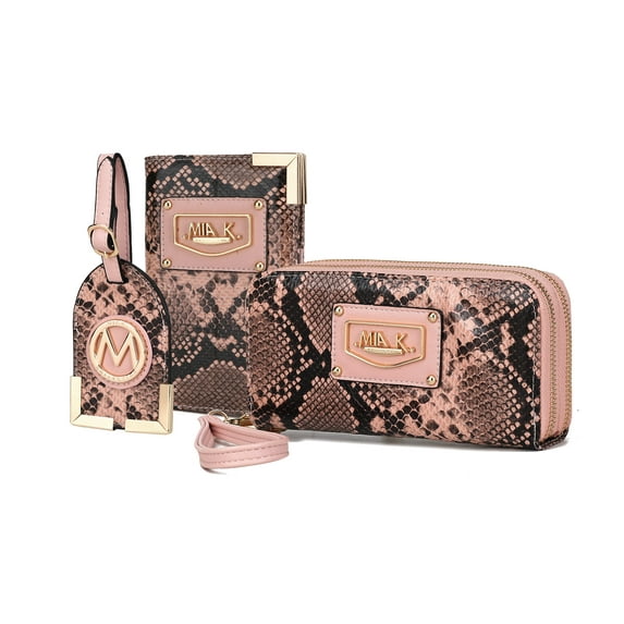 MKF Collection Darla Snake Travel Gift, Wristlet Wallet, Cardholder, Hang Tag 3 Pcs by Mia K - Coral