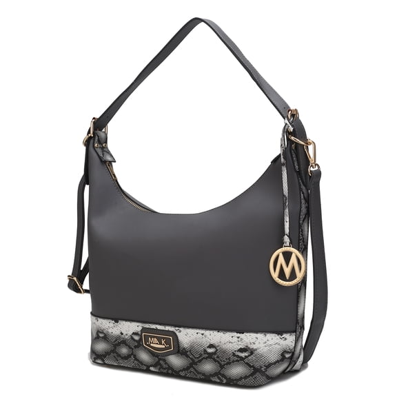 MKF Collection Diana Vegan Leather Women's Shoulder Bag, Elegant Purse Hobo Handbag by Mia K - Charcoal Gray