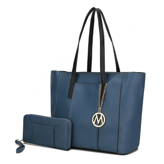 MKF Collection Dinah Vegan Leather Women's Tote Bag, Classy Shoulder Purse Handbag & Wristlet Wallet 2 pcs by Mia K - Peacock Blue