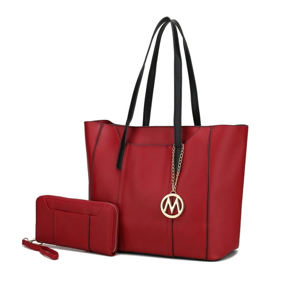 MKF Collection Dinah Vegan Leather Women's Tote Bag, Classy Shoulder Purse Handbag & Wristlet Wallet 2 pcs by Mia K - Red