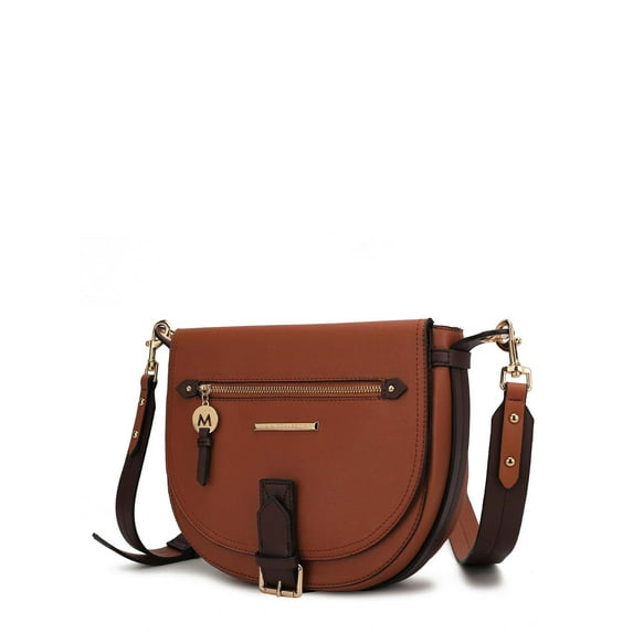MKF Collection Drew Vegan Leather Colorblocked Women's Shoulder Handbag by Mia K., Cognac