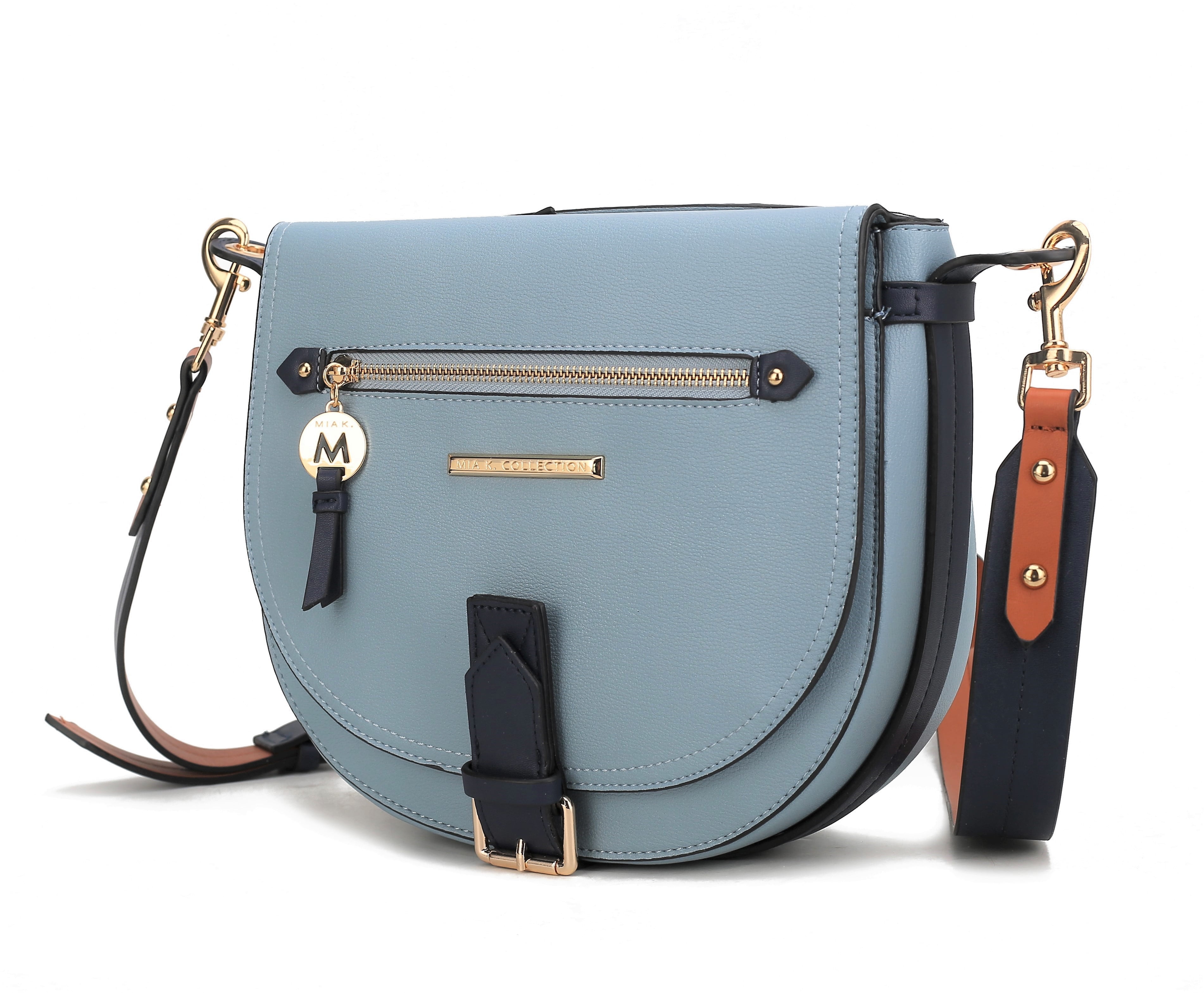 MKF Collection Drew Vegan Leather Women's Color Block Shoulder Bag, Classy Crossbody Purse Handbag by Mia K - Denim MKF Collection Drew Vegan Leather Women's Color Block Shoulder Bag, Classy Crossbody Purse Handbag by Mia K - Denim