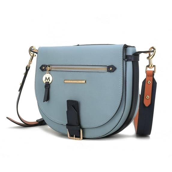 MKF Collection Drew Vegan Leather Women's Color Block Shoulder Bag, Classy Crossbody Purse Handbag by Mia K - Denim