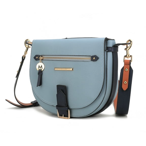 MKF Collection Drew Vegan Leather Women's Color Block Shoulder Bag, Classy Crossbody Purse Handbag by Mia K - Denim