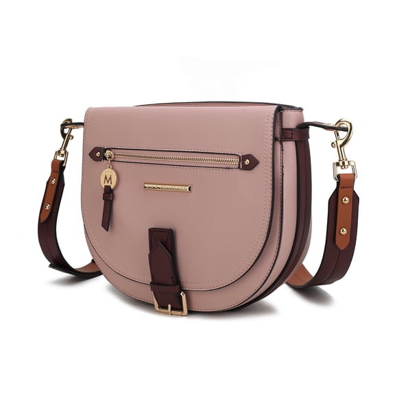 MKF Collection Drew Vegan Leather Women's Color Block Shoulder Bag, Classy Crossbody Purse Handbag by Mia K - Mauve