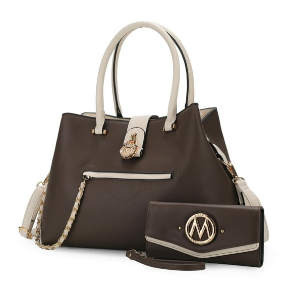 MKF Collection Edith Vegan Leather Women's Tote Bag & Wallet 2 pcs, Functional Shoulder Purse Handbag by Mia K - Brown