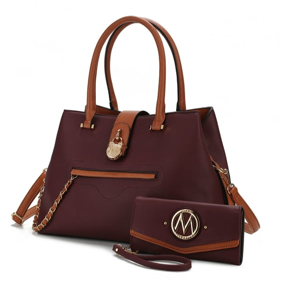 MKF Collection Edith Vegan Leather Women's Tote Bag & Wallet 2 pcs, Functional Shoulder Purse Handbag by Mia K - Wine