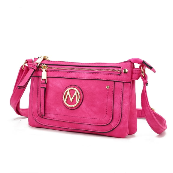 MKF Collection Elaina Women's Multi Pocket Crossbody Bag, Vegan Leather Shoulder Bag by Mia K- Fuchsia Pink