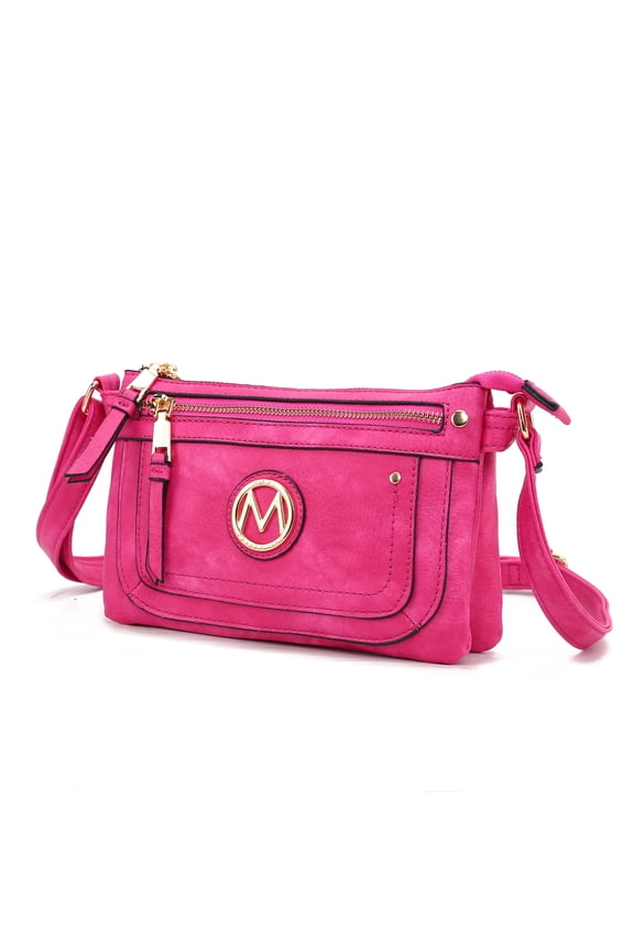 Elaina Women's Multi Pocket Crossbody Bag, Vegan Leather Shoulder Bag by Mia K- Fuchsia Pink