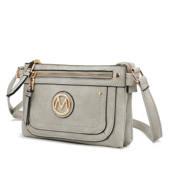 MKF Collection Elaina Women's Multi Pocket Crossbody Bag, Vegan Leather Shoulder Bag by Mia K- Gray