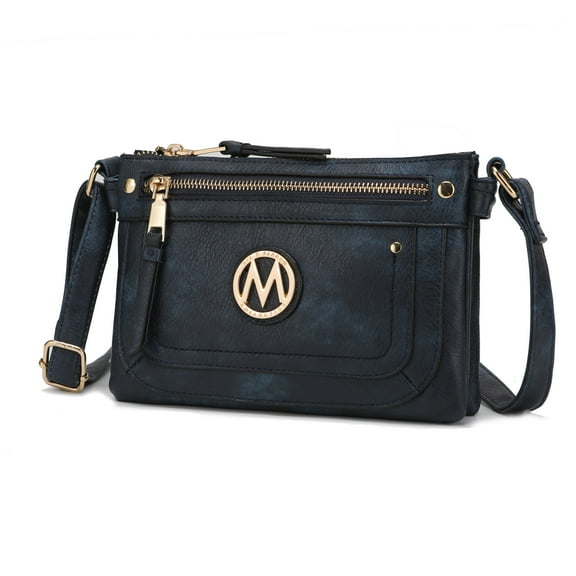 MKF Collection Elaina Women's Multi Pocket Crossbody Bag, Vegan Leather Shoulder Bag by Mia K- Navy Blue