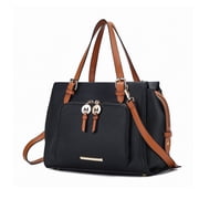 MKF Collection Elise Women’s Satchel Bag, Vegan Leather Large Handbag Purse by Mia K. -Black/Cognac