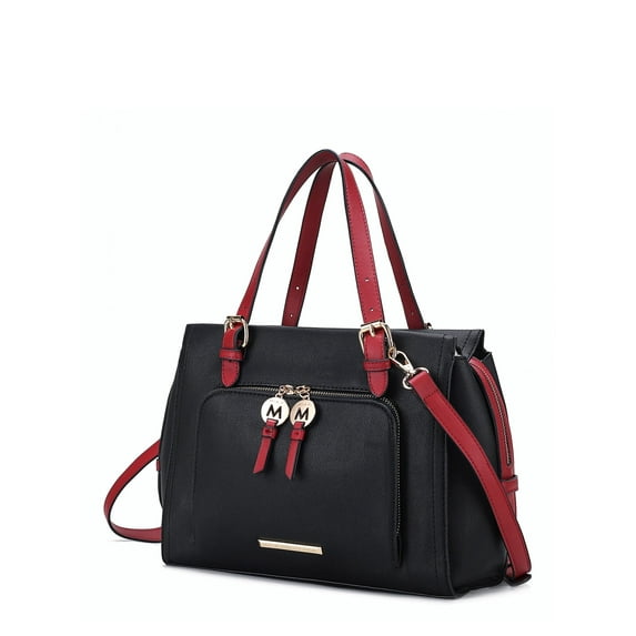 MKF Collection Elise Women’s Satchel Bag, Vegan Leather Large Handbag Purse by Mia K. -Black/Wine