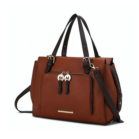 MKF Collection Elise Women’s Satchel Bag, Vegan Leather Large Handbag Purse by Mia K. -Cognac Combo