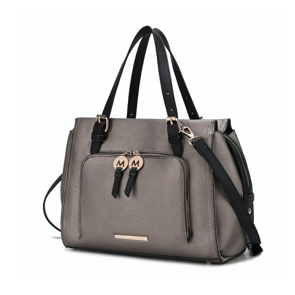 MKF Collection Elise Women’s Satchel Bag, Vegan Leather Large Handbag Purse by Mia K. -Pewter/Black