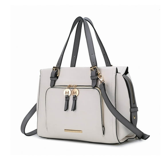 MKF Collection Elise Women’s Satchel Bag, Vegan Leather Large Handbag Purse by Mia K. -White/Grey