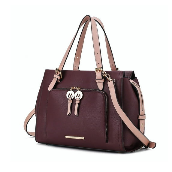 MKF Collection Elise Women’s Satchel Bag, Vegan Leather Large Handbag Purse by Mia K. -Wine/Blush