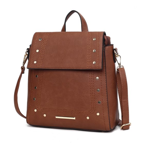 MKF Collection Elke Women’s Vegan Leather Backpack Bag Convertible Crossbody Bag by Mia K - Brown