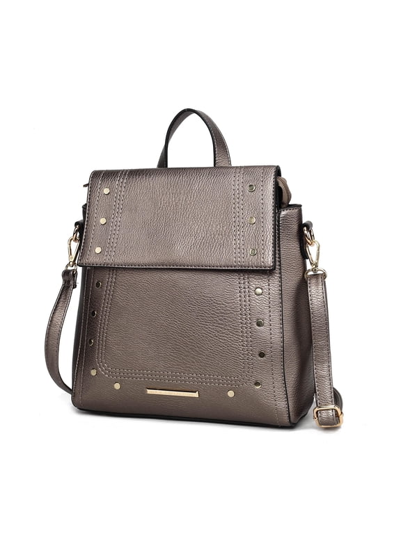 Elke Women’s Vegan Leather Backpack Bag Convertible Crossbody Bag by Mia K - Pewter Silver
