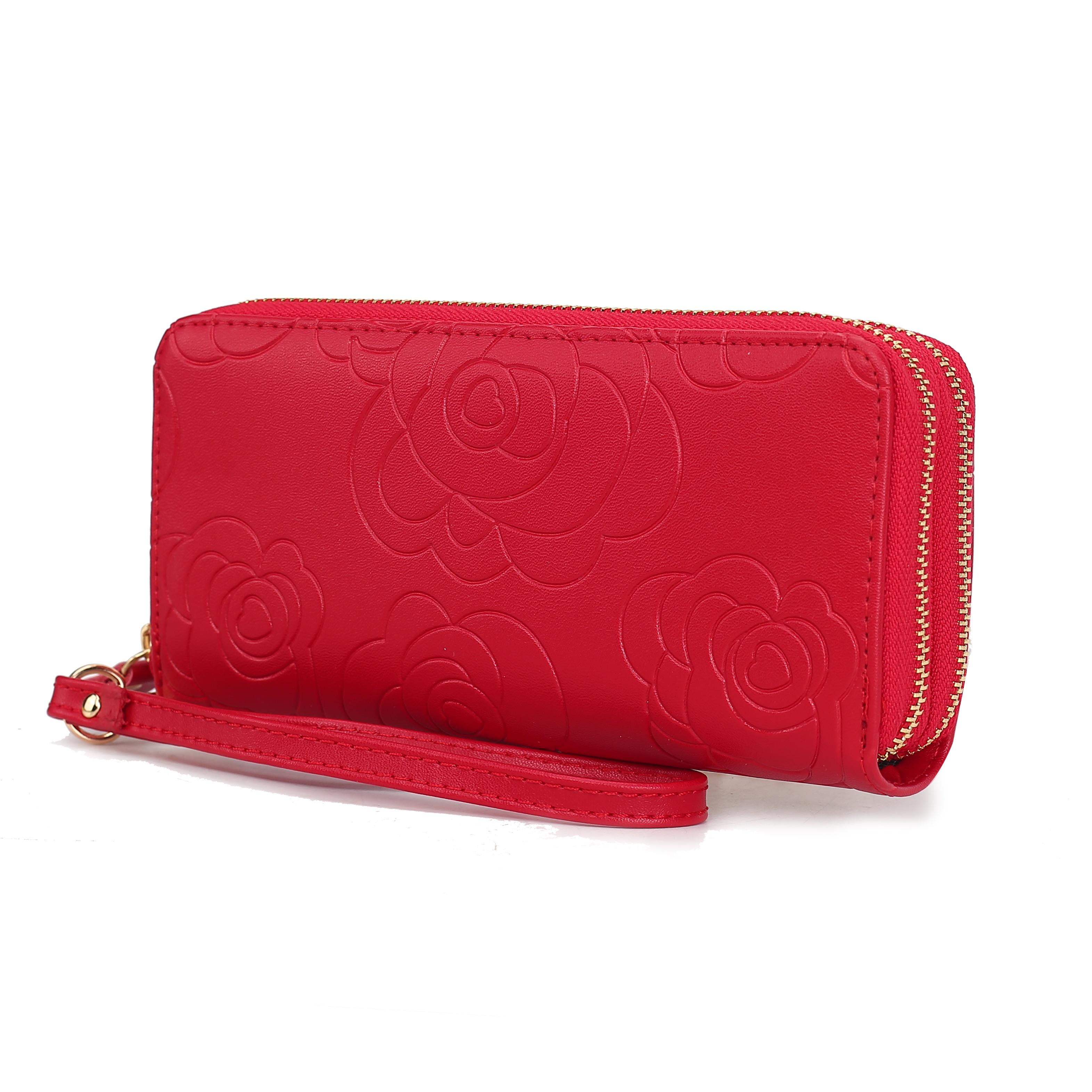 MKF Collection Ellie Women s Genuine Leather Flower Embossed Wristlet Wallet by Mia K Red Walmart